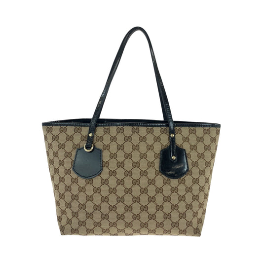GUCCI Tote Bag 211976 GG canvas, patent leather Beige Black Gold Metal Tote Bag Shoulder Bag Women Used Authentic