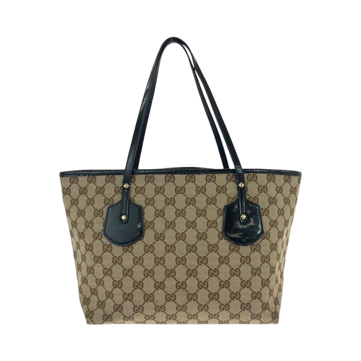 GUCCI Tote Bag 211976 GG canvas, patent leather Beige Black Gold Metal Tote Bag Shoulder Bag Women Used Authentic