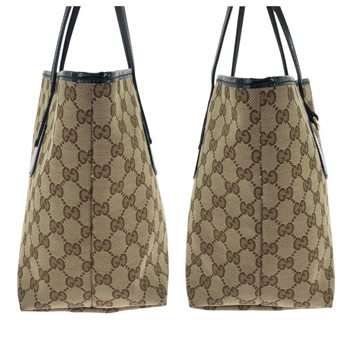 GUCCI Tote Bag 211976 GG canvas, patent leather Beige Black Gold Metal Tote Bag Shoulder Bag Women Used Authentic