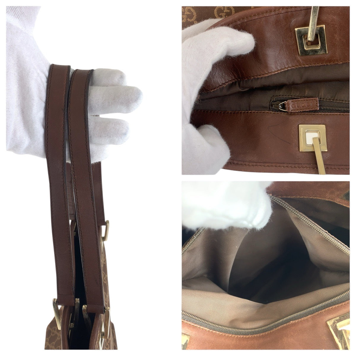 GUCCI Tote Bag 002 1098 GG canvas, leather Brown Gold Metal Tote Bag Shoulder Bag Women Used Authentic