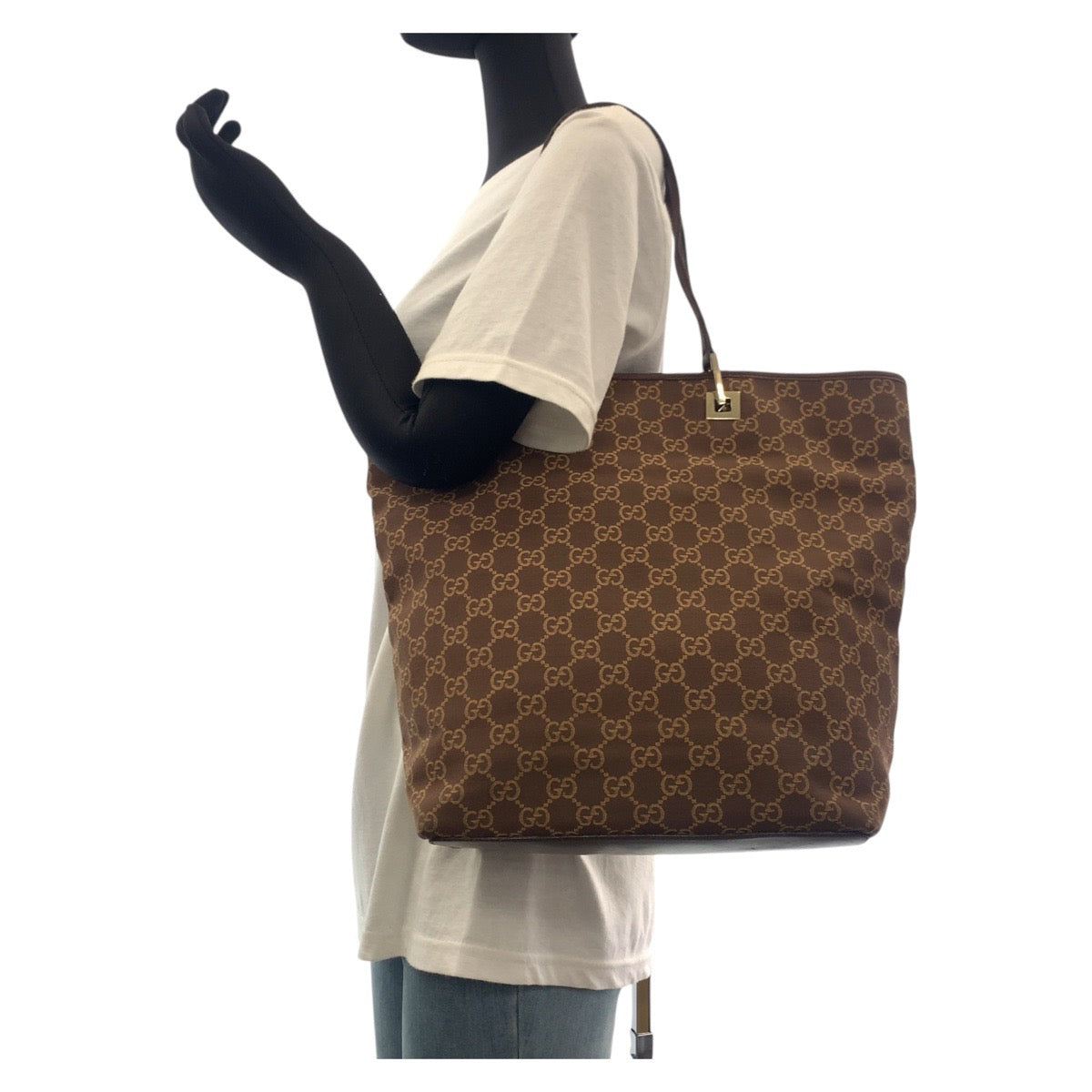 GUCCI Tote Bag 002 1098 GG canvas, leather Brown Gold Metal Tote Bag Shoulder Bag Women Used Authentic