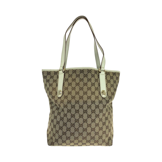 GUCCI Tote Bag 153009 GG canvas Beige White Gold Metal Tote Bag Shoulder Bag Women Used Authentic