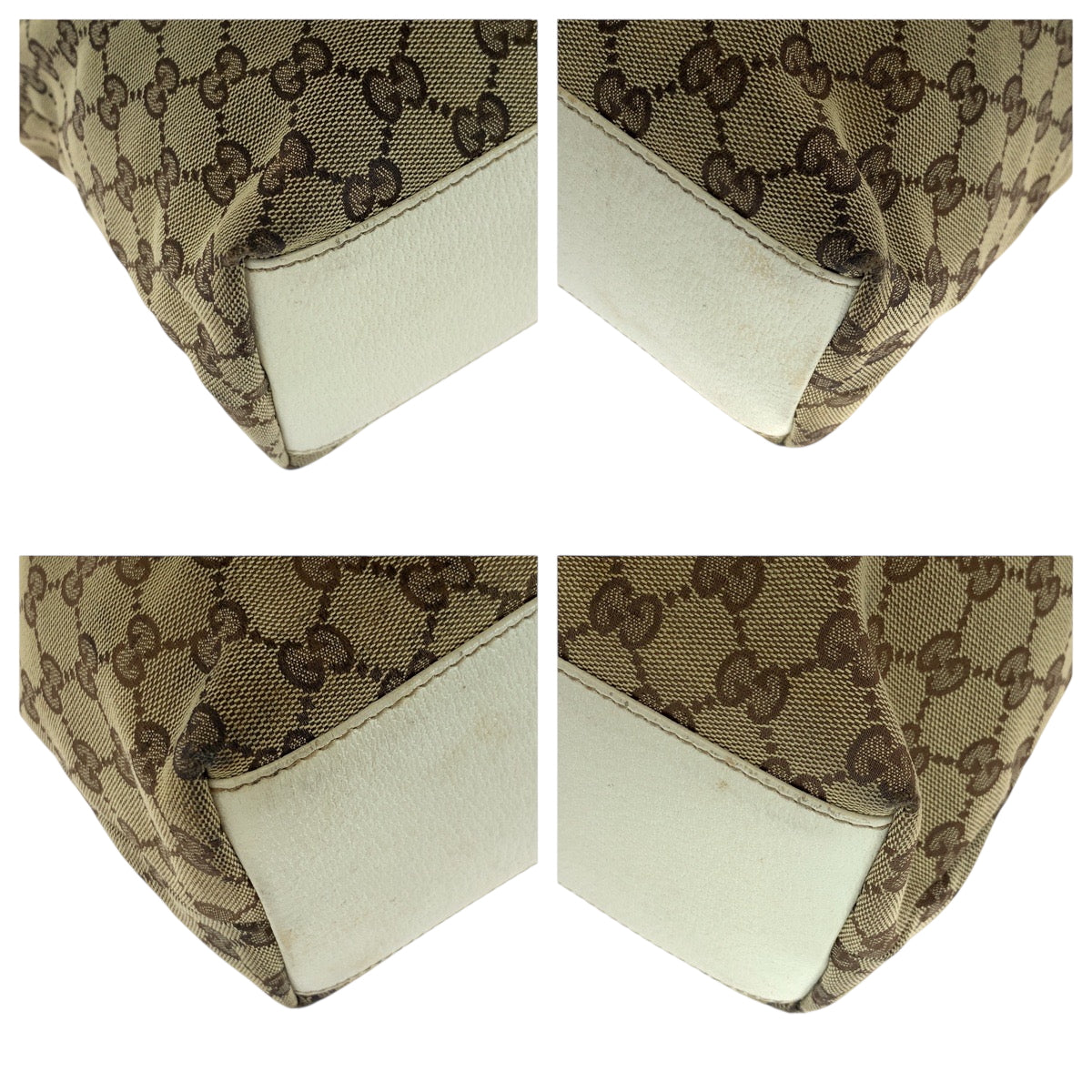 GUCCI Tote Bag 153009 GG canvas Beige White Gold Metal Tote Bag Shoulder Bag Women Used Authentic