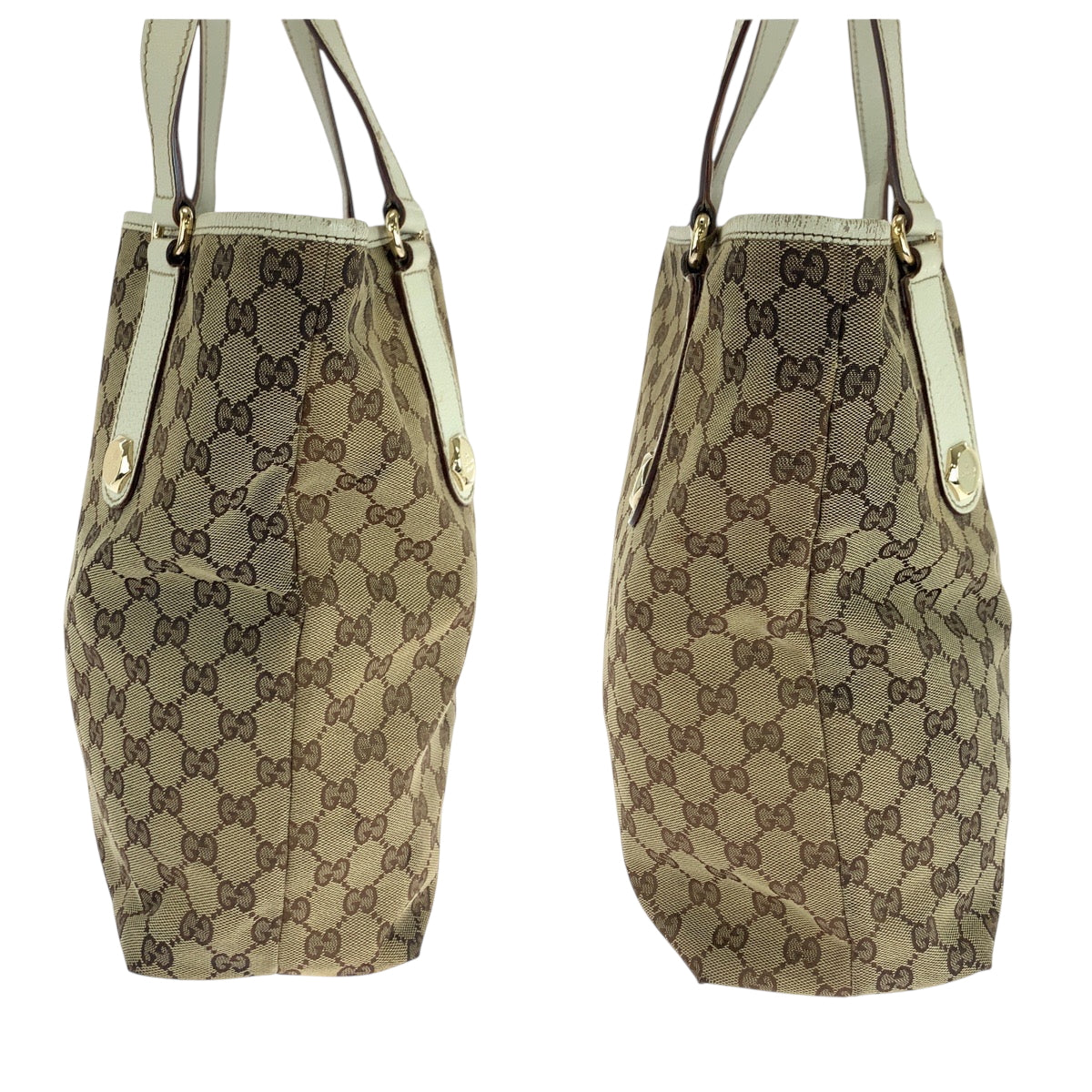 GUCCI Tote Bag 153009 GG canvas Beige White Gold Metal Tote Bag Shoulder Bag Women Used Authentic