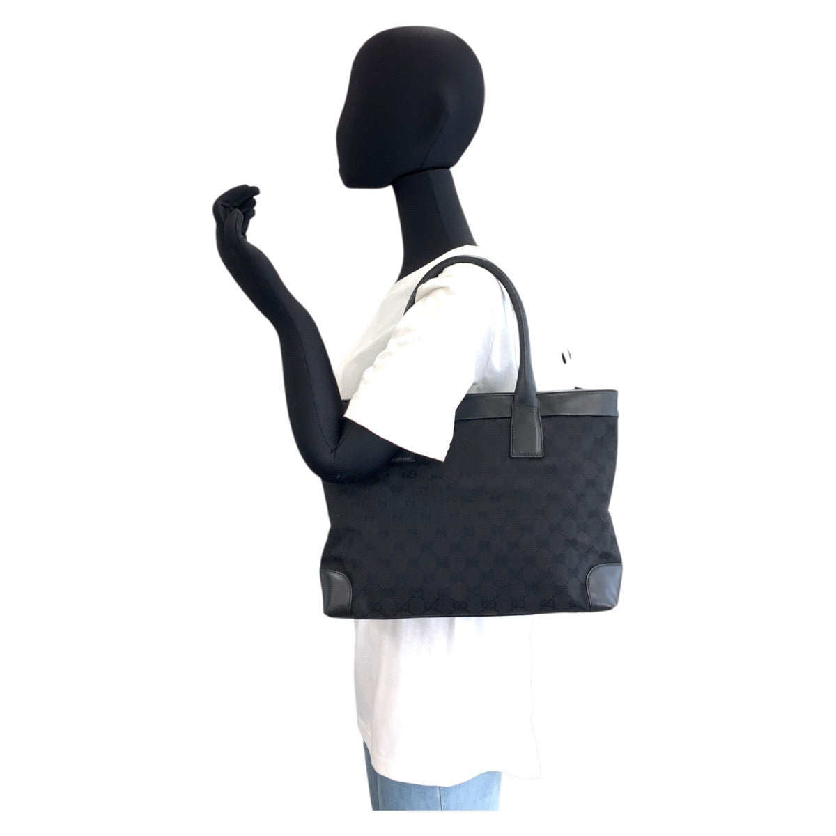 GUCCI Tote Bag 002 1119 GG canvas, leather Black black Tote Bag Shoulder Bag Women Used Authentic