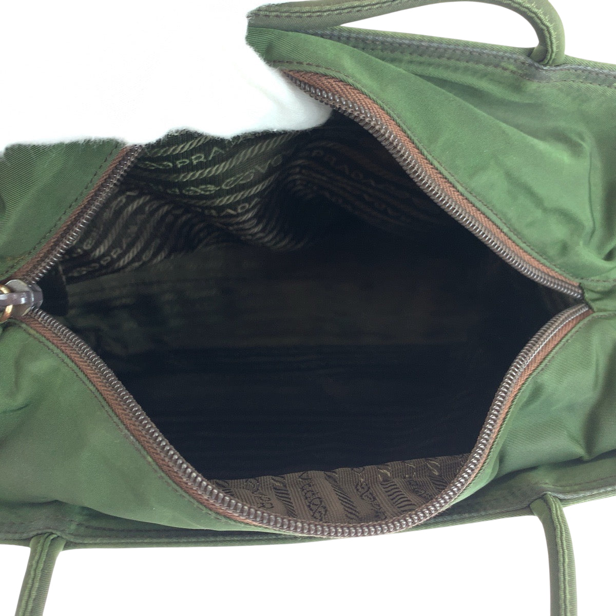 PRADA Tote Bag Nylon Khaki SilverMetal Tote Bag handbag Test Triangle With logo Women Used Authentic