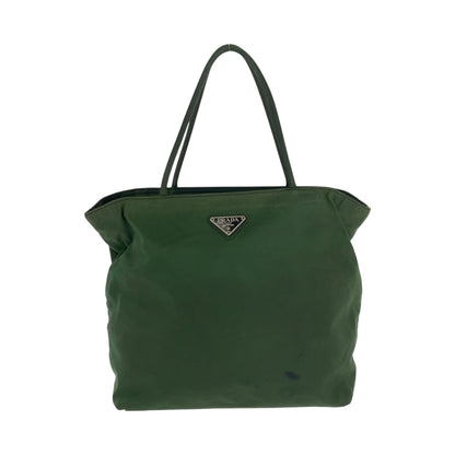 PRADA Tote Bag Nylon Khaki SilverMetal Tote Bag handbag Test Triangle With logo Women Used Authentic