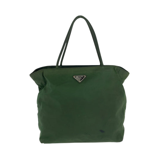 PRADA Tote Bag Nylon Khaki SilverMetal Tote Bag handbag Test Triangle With logo Women Used Authentic