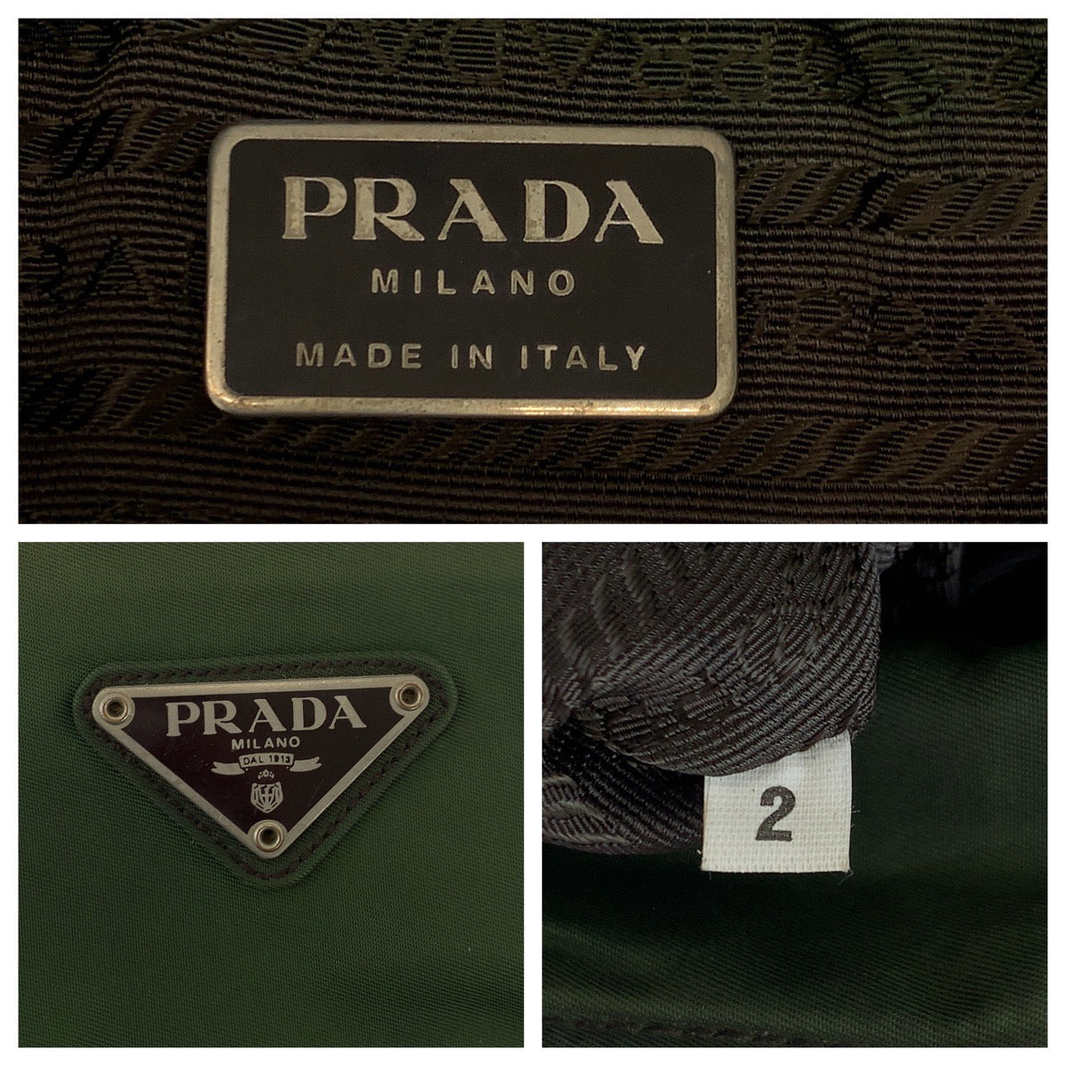 PRADA Tote Bag Nylon Khaki SilverMetal Tote Bag handbag Test Triangle With logo Women Used Authentic