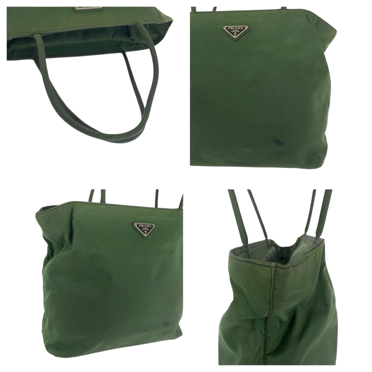 PRADA Tote Bag Nylon Khaki SilverMetal Tote Bag handbag Test Triangle With logo Women Used Authentic