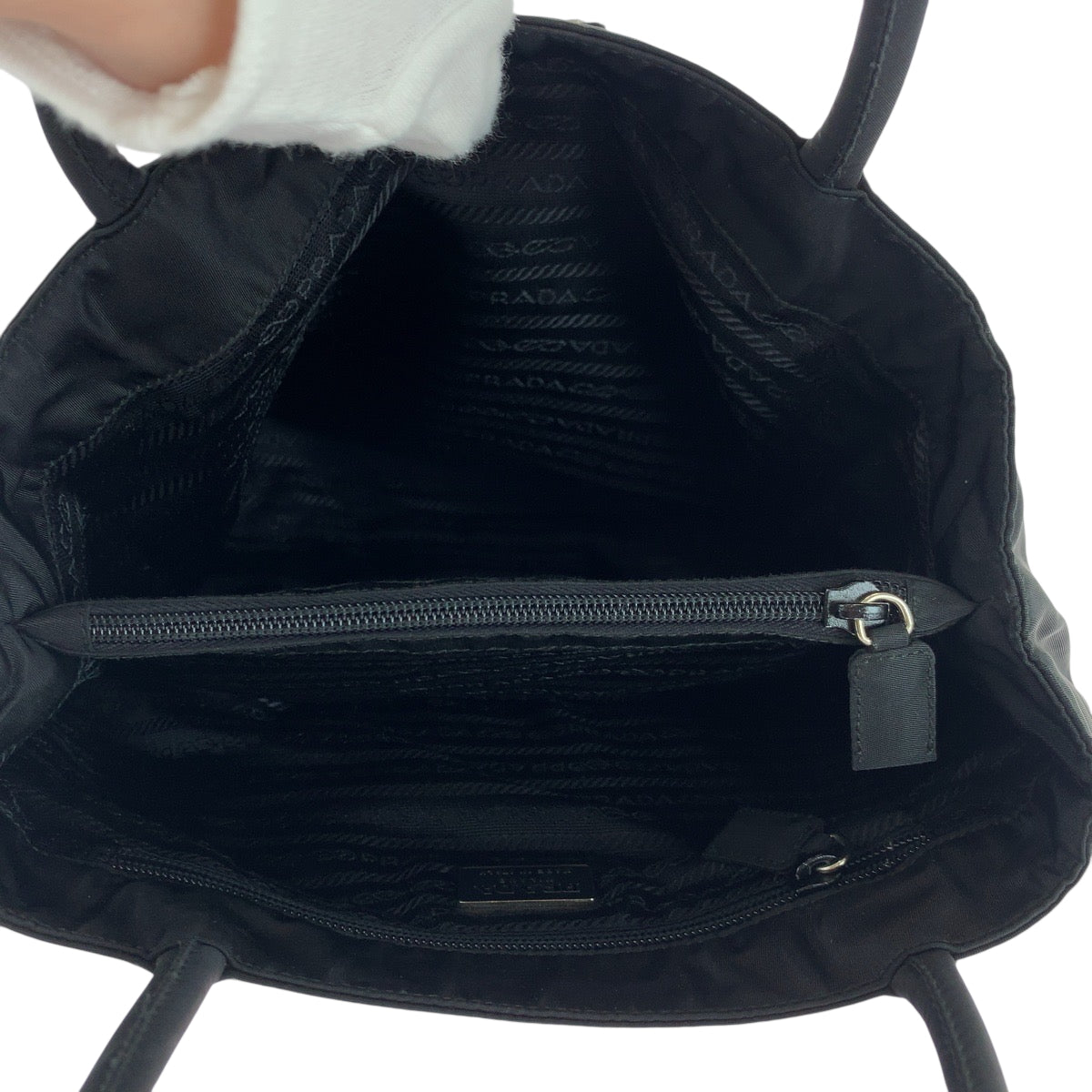 PRADA Tote Bag Nylon Black SilverMetal Tote Bag handbag Test Triangle With logo Women Used Authentic