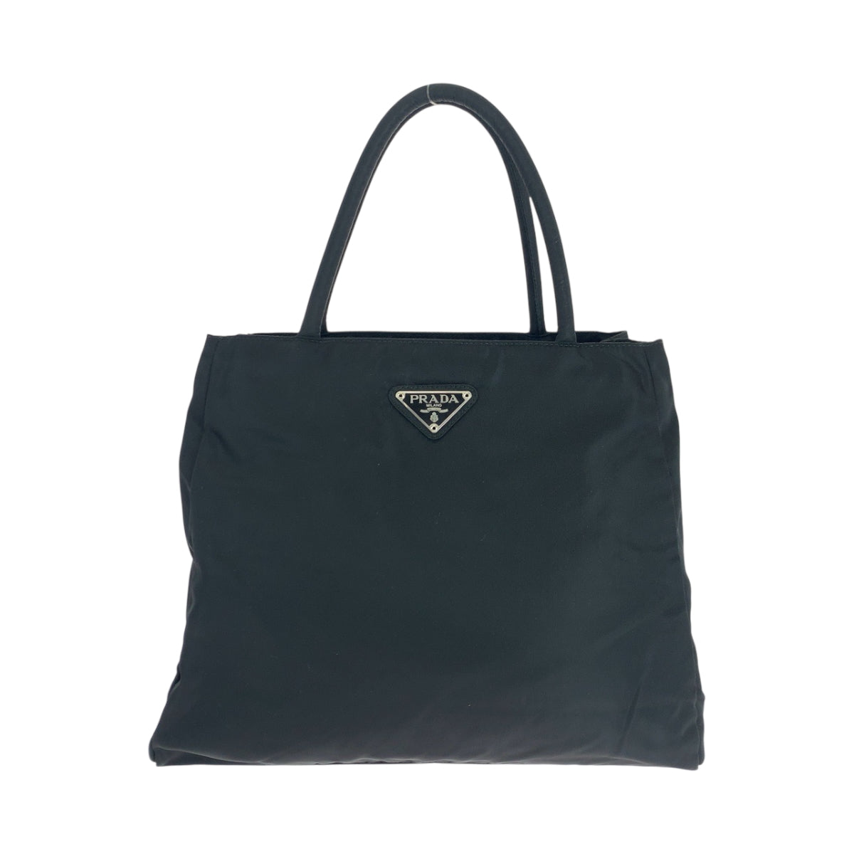 PRADA Tote Bag Nylon Black SilverMetal Tote Bag handbag Test Triangle With logo Women Used Authentic