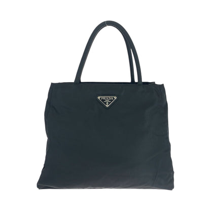 PRADA Tote Bag Nylon Black SilverMetal Tote Bag handbag Test Triangle With logo Women Used Authentic