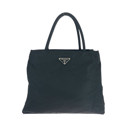 PRADA Tote Bag Nylon Black SilverMetal Tote Bag handbag Test Triangle With logo Women Used Authentic