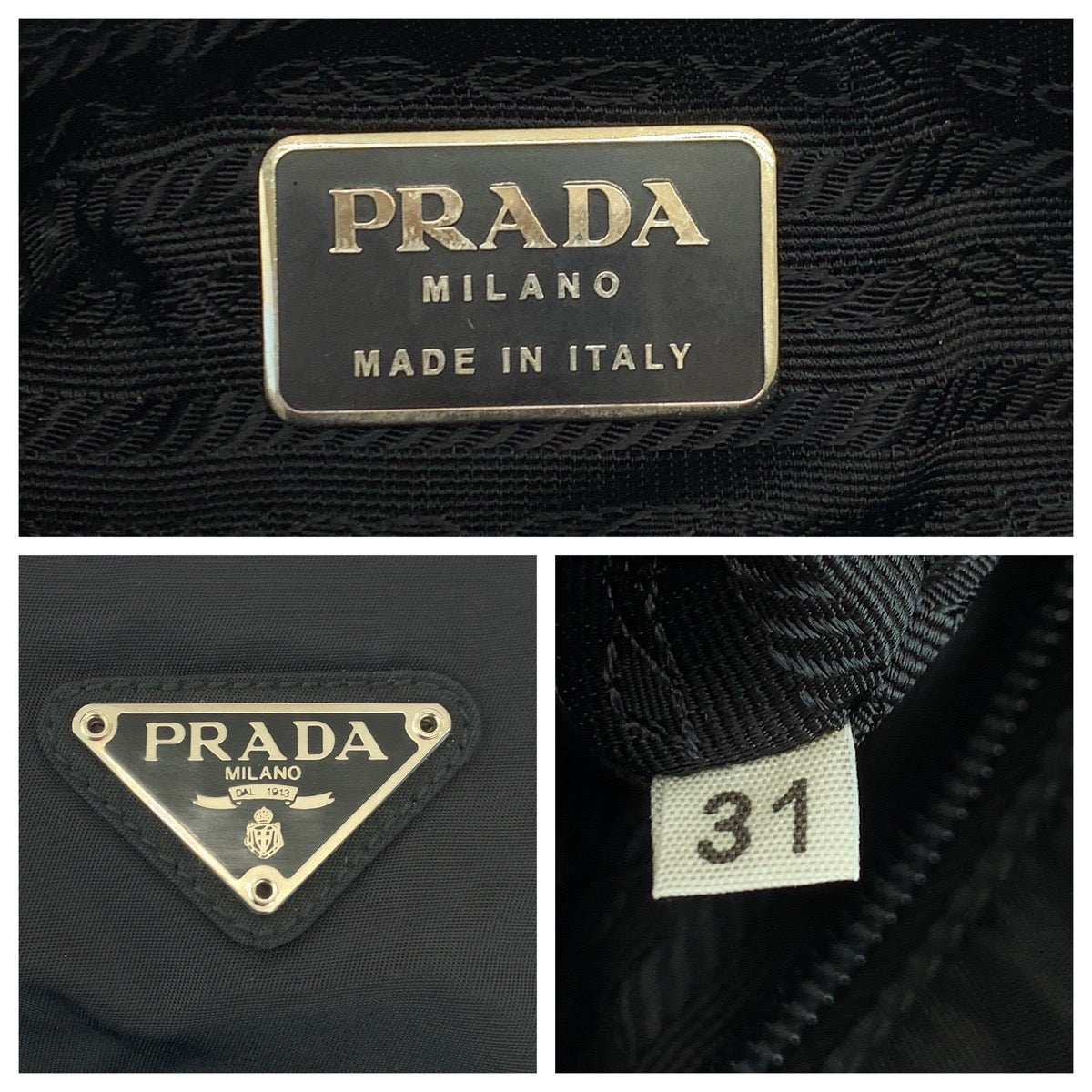 PRADA Tote Bag Nylon Black SilverMetal Tote Bag handbag Test Triangle With logo Women Used Authentic