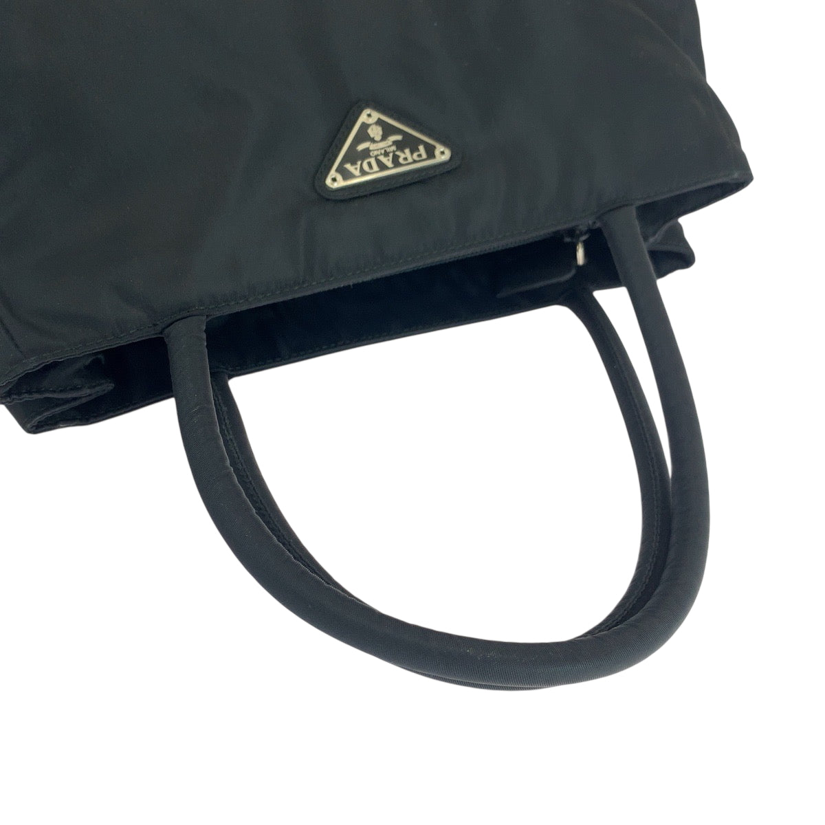 PRADA Tote Bag Nylon Black SilverMetal Tote Bag handbag Test Triangle With logo Women Used Authentic