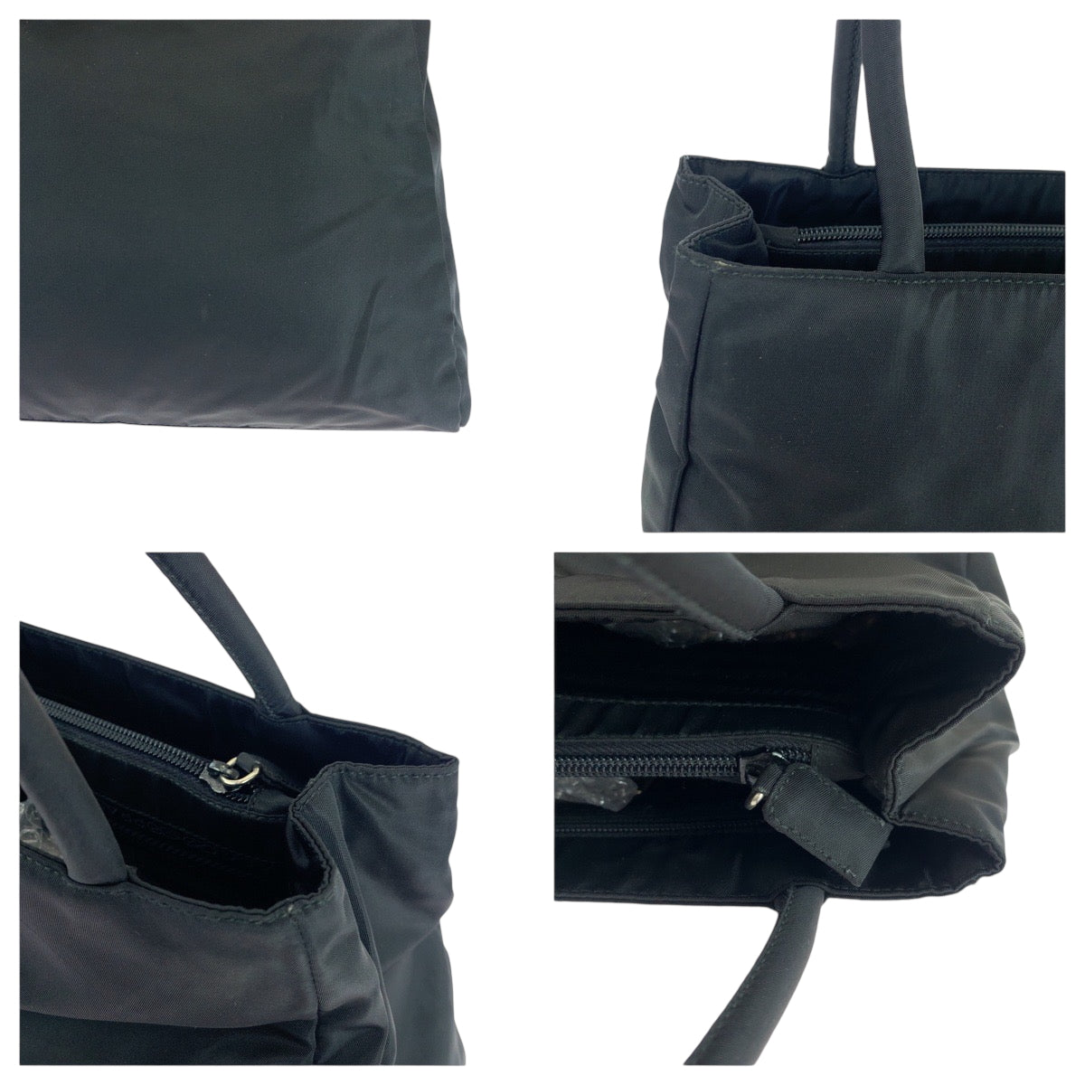 PRADA Tote Bag Nylon Black SilverMetal Tote Bag handbag Test Triangle With logo Women Used Authentic