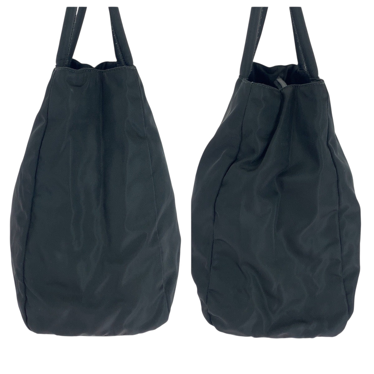 PRADA Tote Bag Nylon Black SilverMetal Tote Bag handbag Test Triangle With logo Women Used Authentic