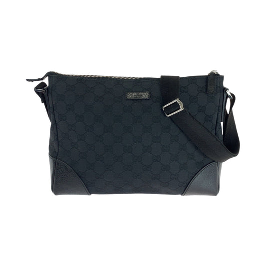 GUCCI Shoulder Bag 114273 GG canvas Black SilverMetal Shoulder Bag Crossbody Women Used Authentic