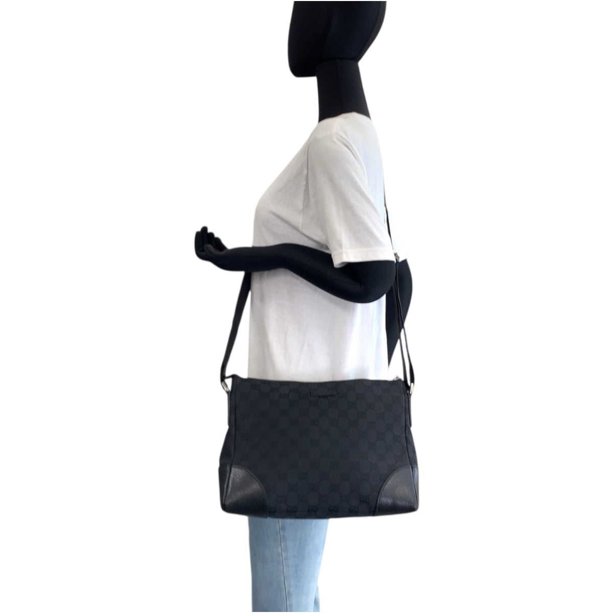GUCCI Shoulder Bag 114273 GG canvas Black SilverMetal Shoulder Bag Crossbody Women Used Authentic