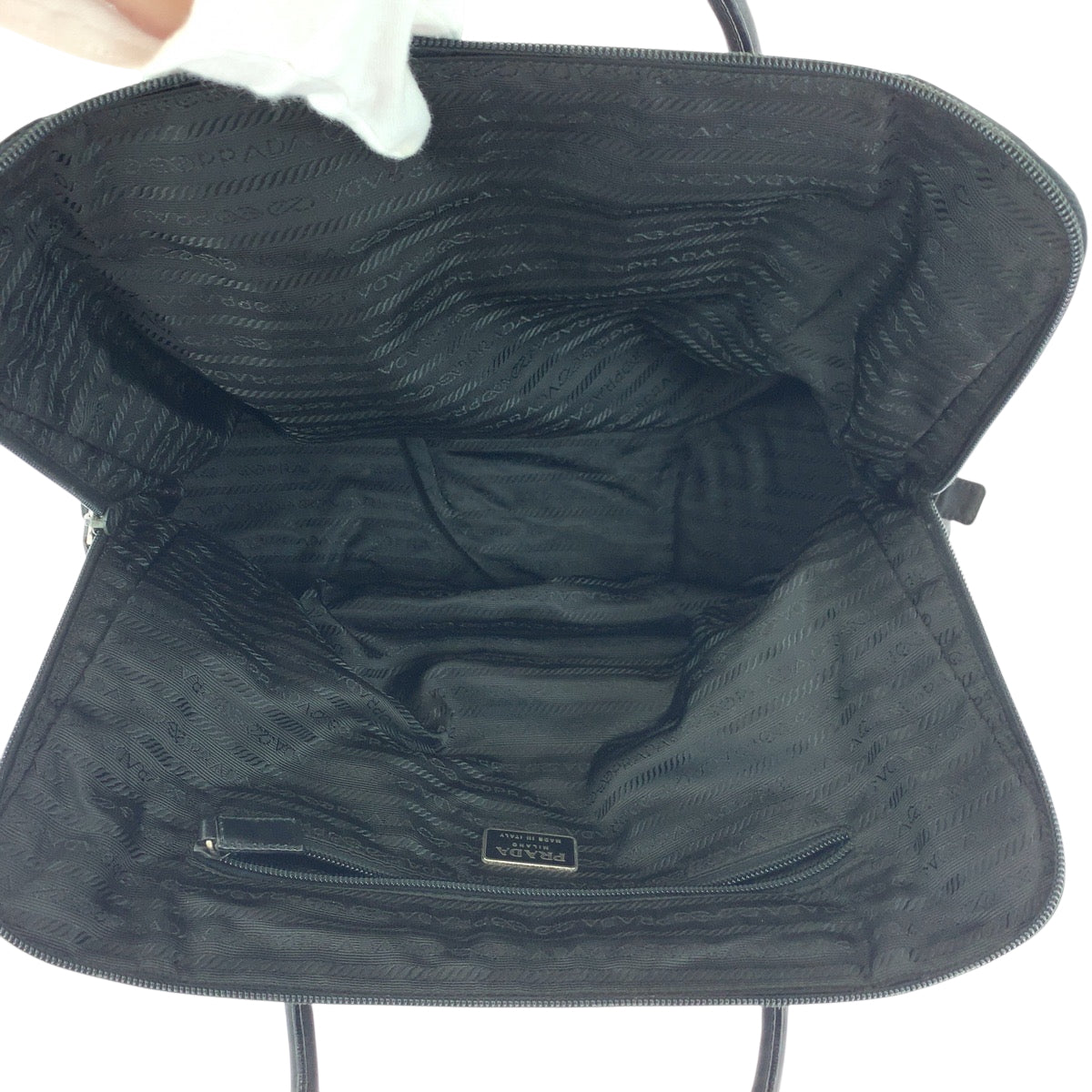 PRADA Tote Bag Nylon, Leather Black SilverMetal Tote Bag Shoulder Bag Test logo Women Used Authentic