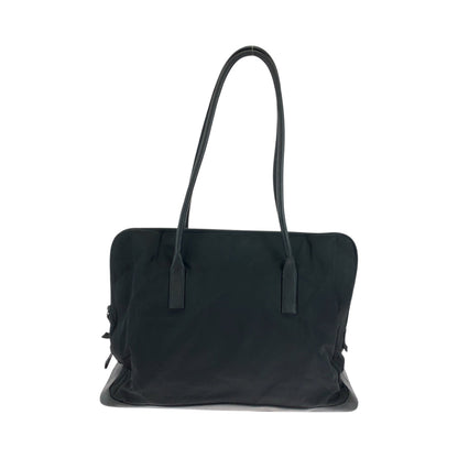 PRADA Tote Bag Nylon, Leather Black SilverMetal Tote Bag Shoulder Bag Test logo Women Used Authentic