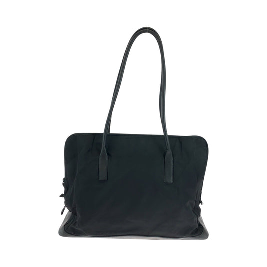 PRADA Tote Bag Nylon, Leather Black SilverMetal Tote Bag Shoulder Bag Test logo Women Used Authentic