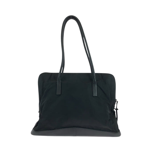 PRADA Tote Bag Nylon, Leather Black SilverMetal Tote Bag Shoulder Bag Test logo Women Used Authentic