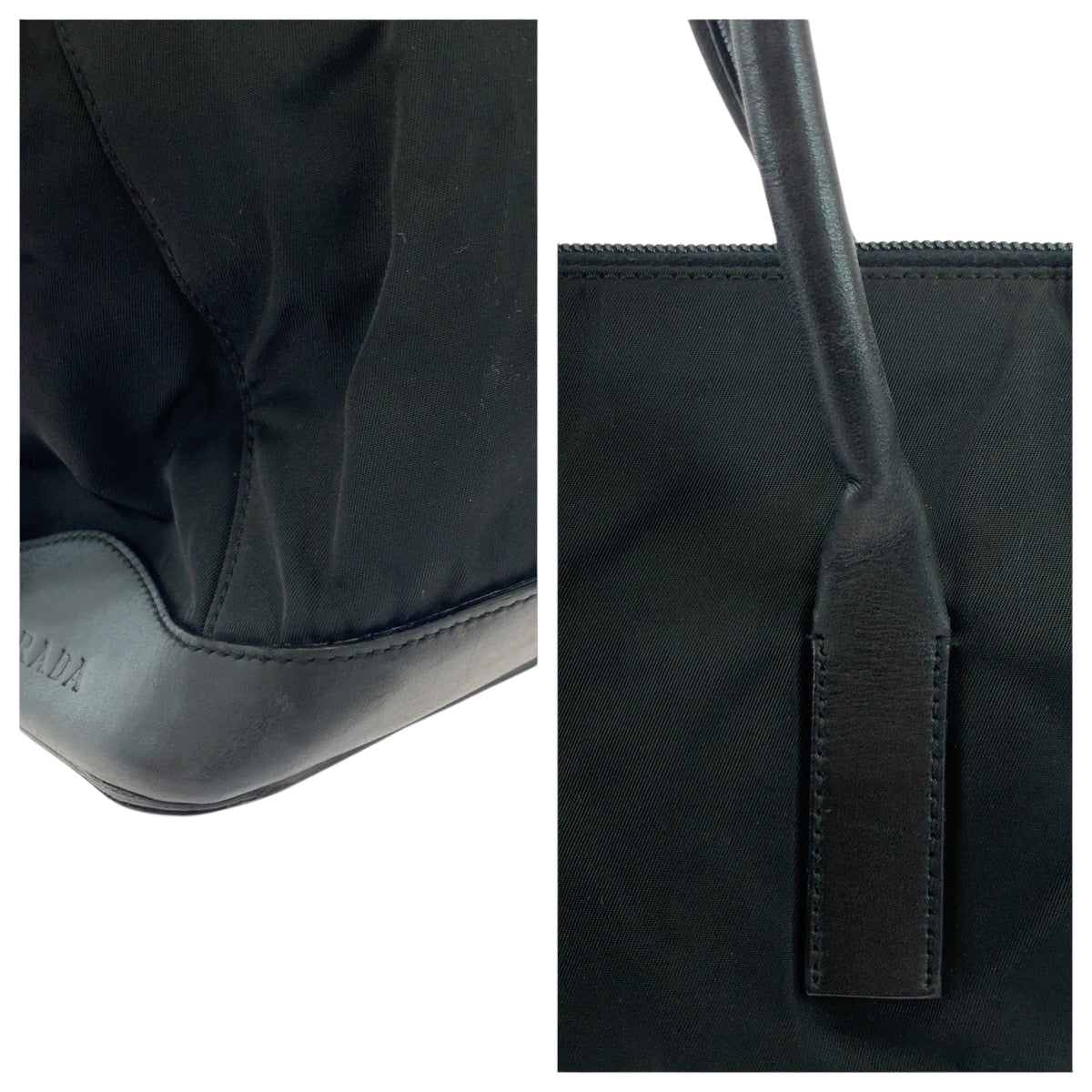 PRADA Tote Bag Nylon, Leather Black SilverMetal Tote Bag Shoulder Bag Test logo Women Used Authentic