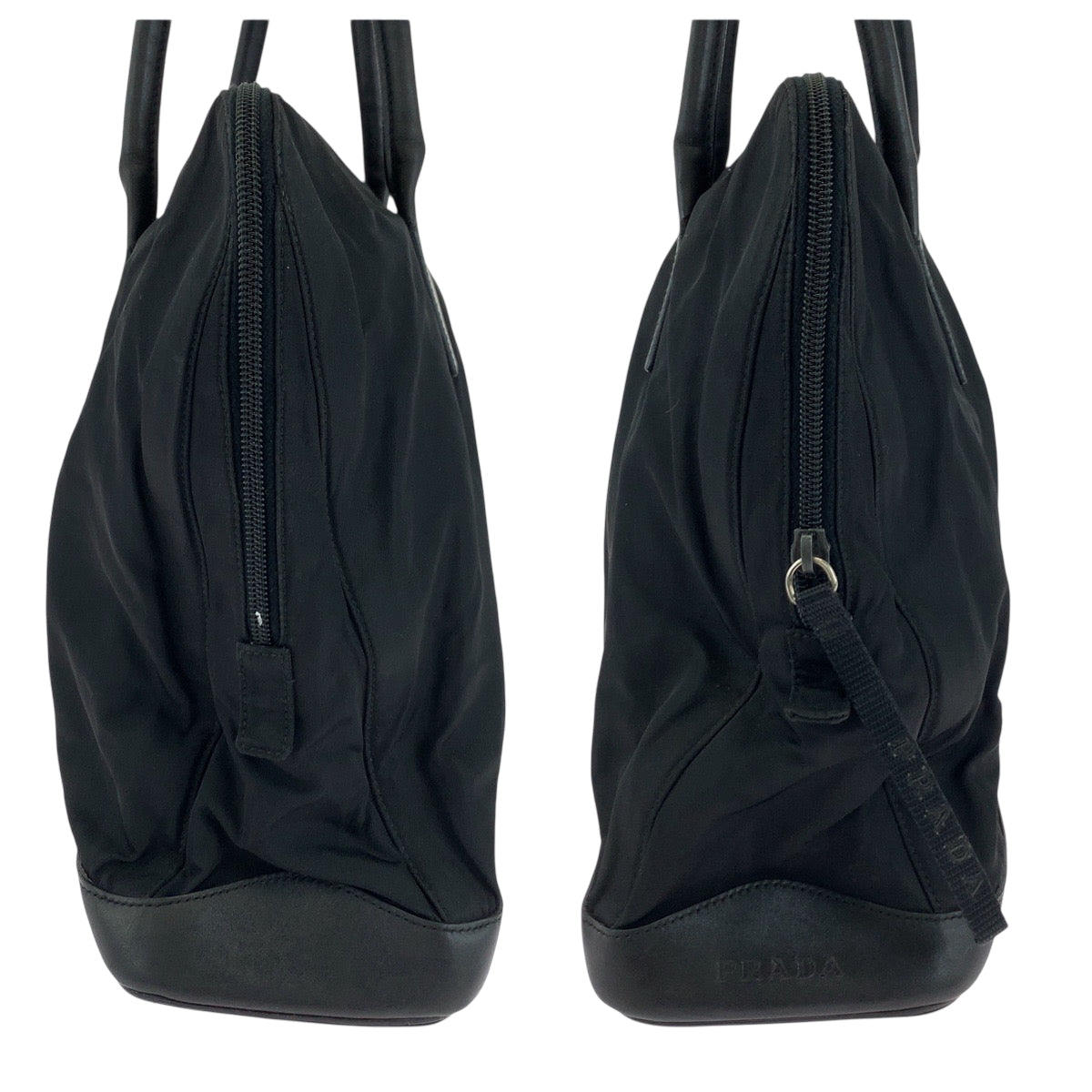 PRADA Tote Bag Nylon, Leather Black SilverMetal Tote Bag Shoulder Bag Test logo Women Used Authentic