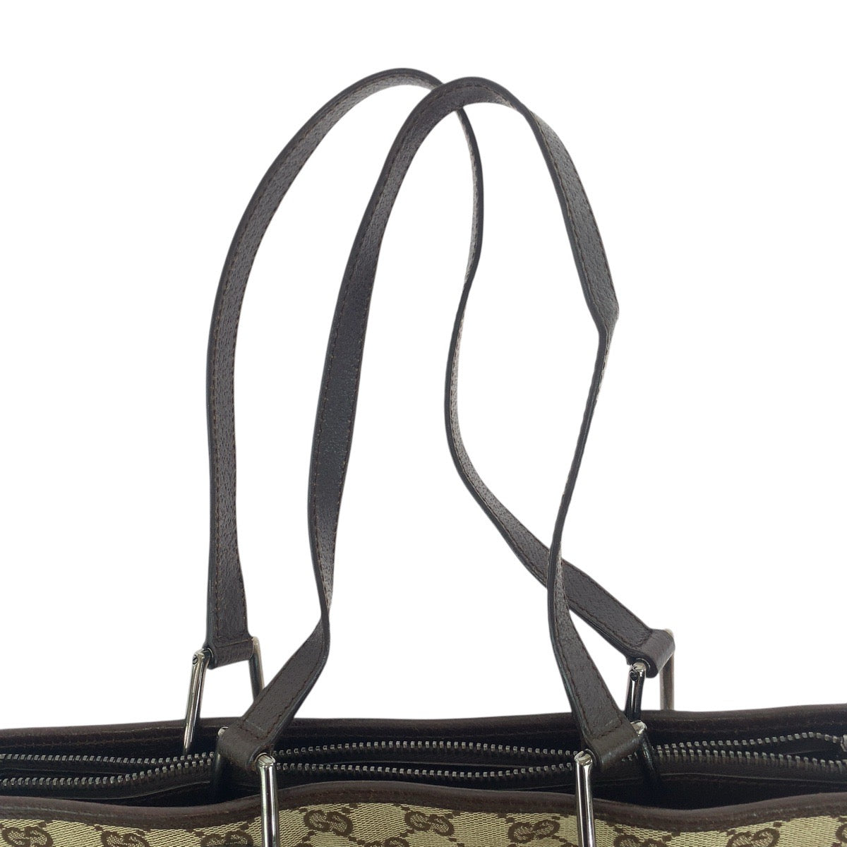 GUCCI Tote Bag 139552 GG canvas, leather Brown Silver Metal Tote Bag Shoulder Bag Women Used Authentic