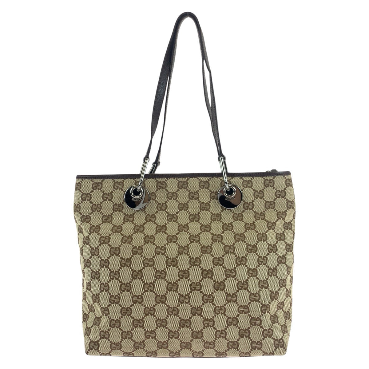 GUCCI Tote Bag 139552 GG canvas, leather Brown Silver Metal Tote Bag Shoulder Bag Women Used Authentic