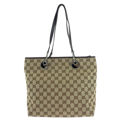 GUCCI Tote Bag 139552 GG canvas, leather Brown Silver Metal Tote Bag Shoulder Bag Women Used Authentic
