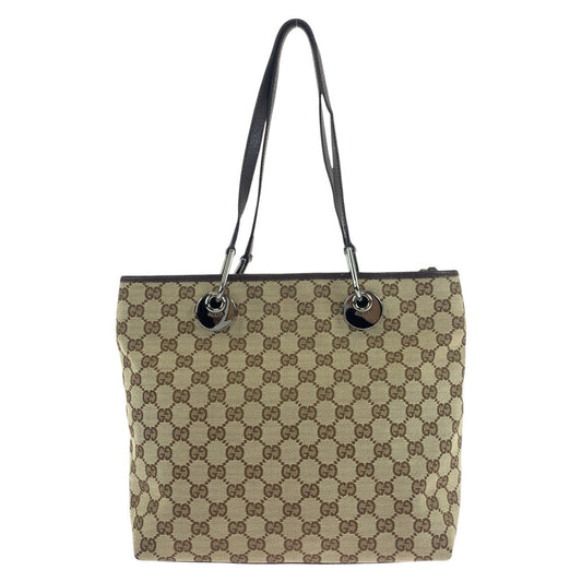 GUCCI Tote Bag 139552 GG canvas, leather Brown Silver Metal Tote Bag Shoulder Bag Women Used Authentic