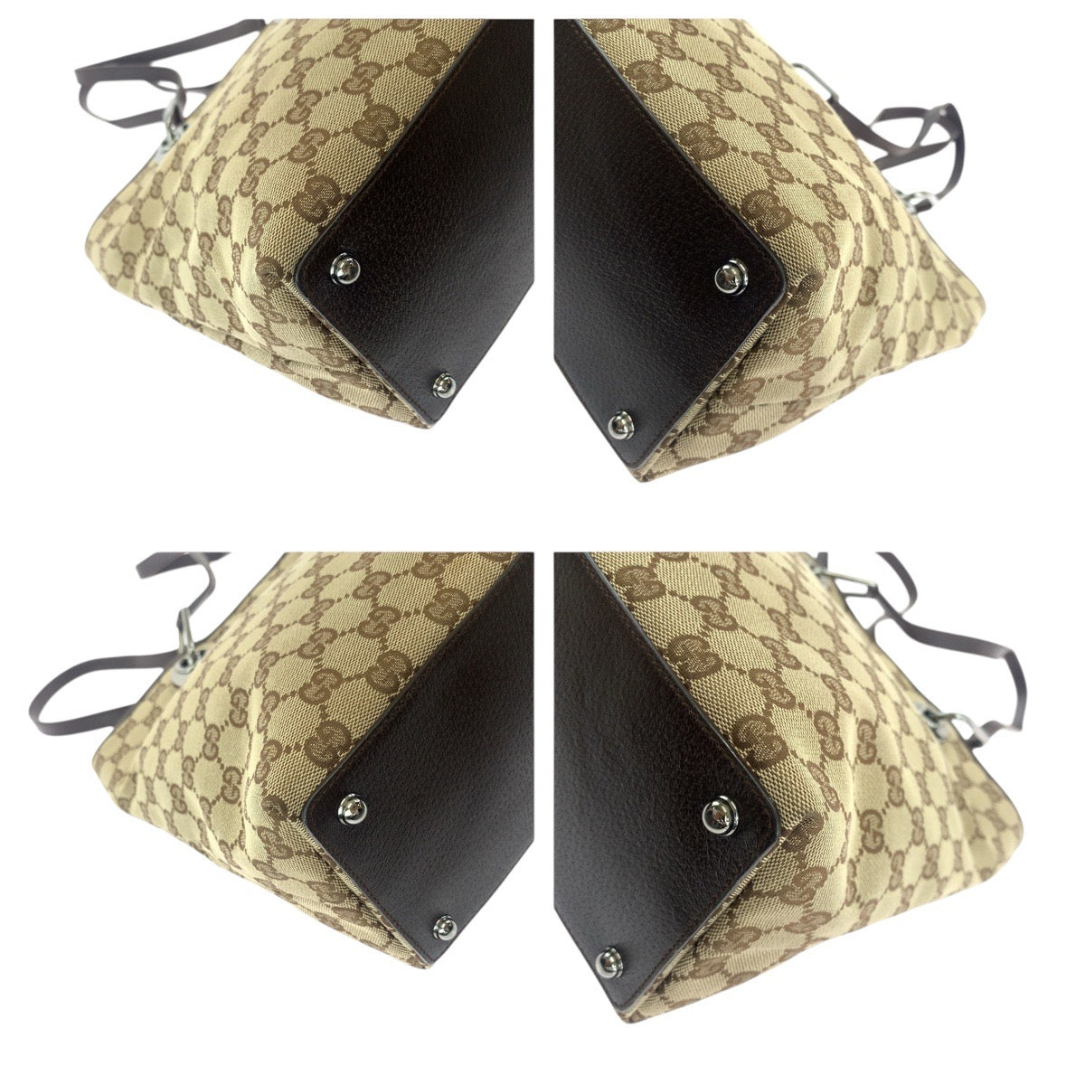 GUCCI Tote Bag 139552 GG canvas, leather Brown Silver Metal Tote Bag Shoulder Bag Women Used Authentic