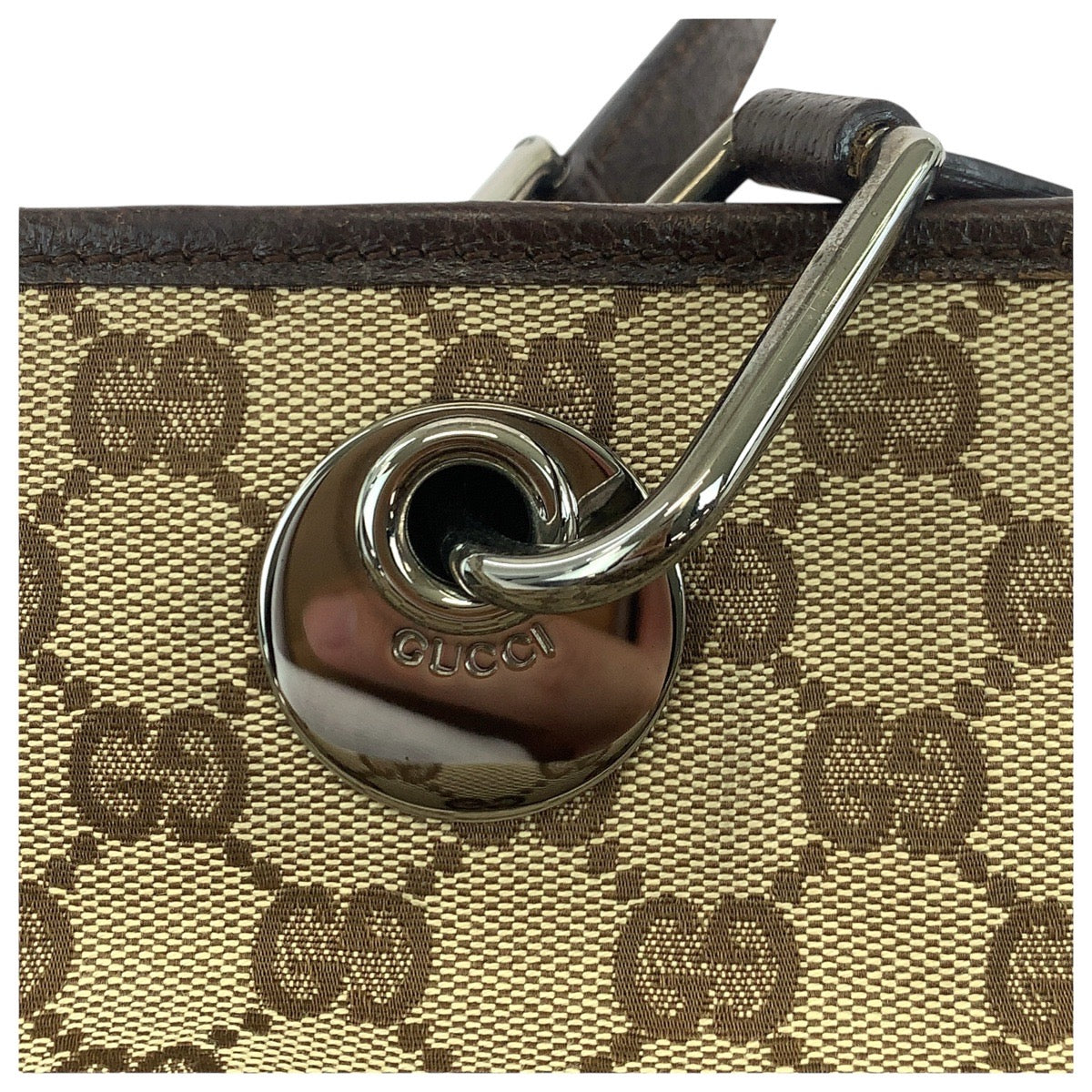GUCCI Tote Bag 139552 GG canvas, leather Brown Silver Metal Tote Bag Shoulder Bag Women Used Authentic