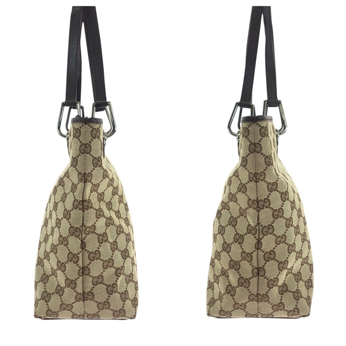 GUCCI Tote Bag 139552 GG canvas, leather Brown Silver Metal Tote Bag Shoulder Bag Women Used Authentic