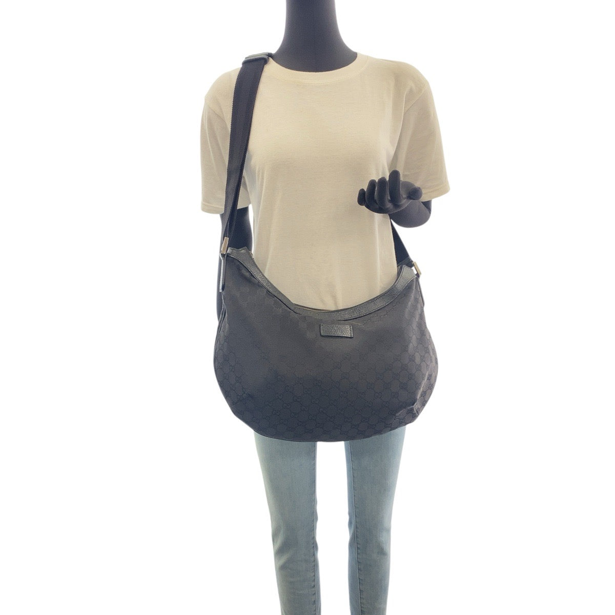 GUCCI Shoulder Bag 189752 GG canvas, leather black Crossbody Shoulder Bag Women Used Authentic
