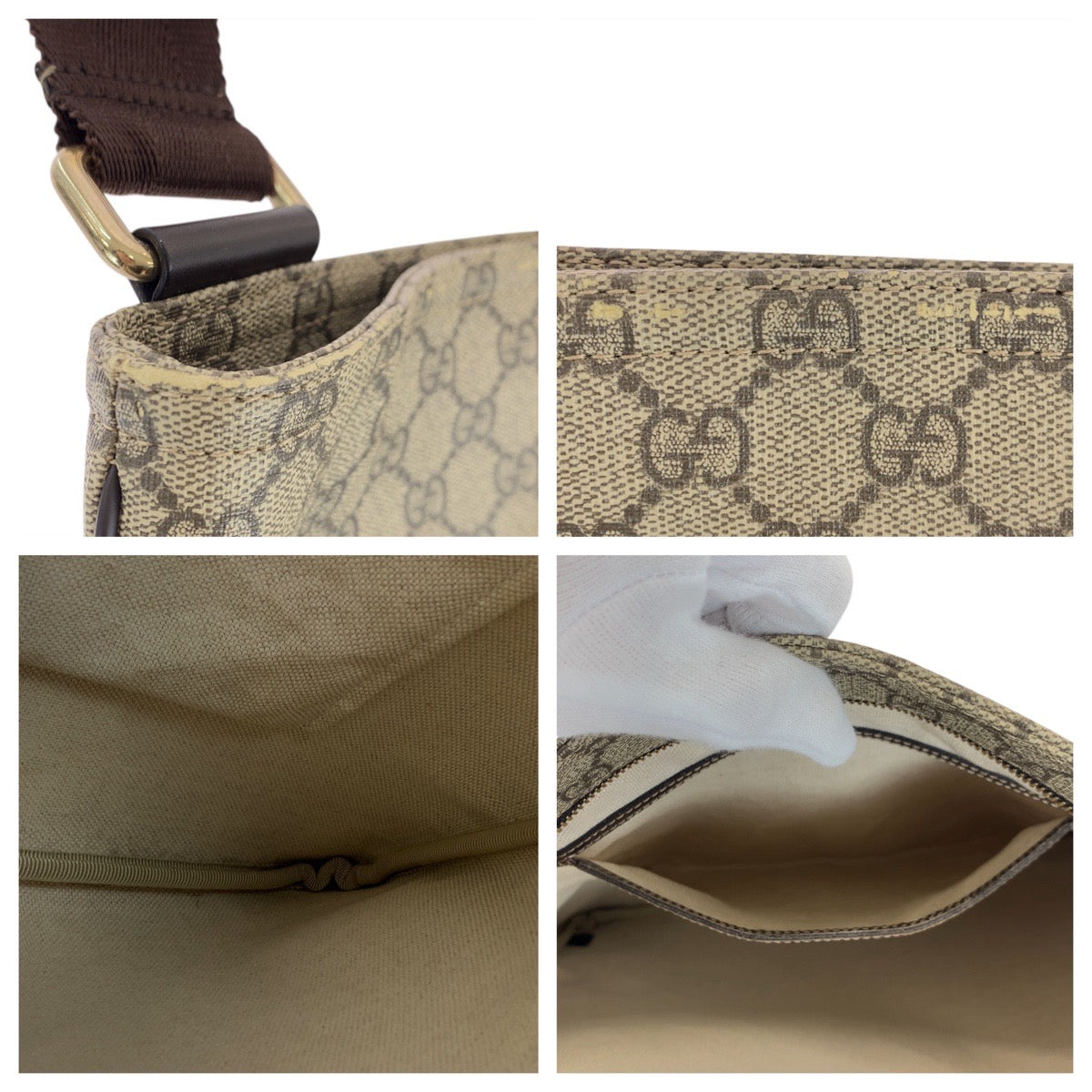 GUCCI Shoulder Bag 201446 GG Supreme canvas, leather Beige Brown Gold Metal Shoulder Bag Messenger bag Women Used Authentic