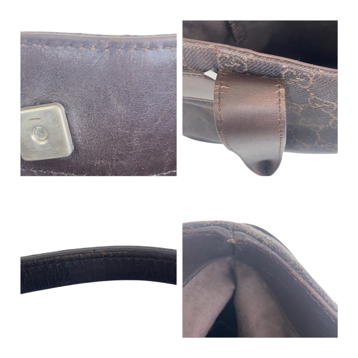 GUCCI Tote Bag 73983 GG canvas Brown Silver Metal Tote Bag Shoulder Bag Women Used Authentic
