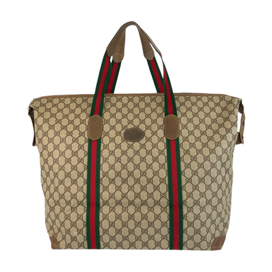 GUCCI Tote Bag 89 19 012 GG Supreme canvas, leather Brown beige Tote Bag Shoulder Bag Sherry Line Old Gucci Women Used Authentic