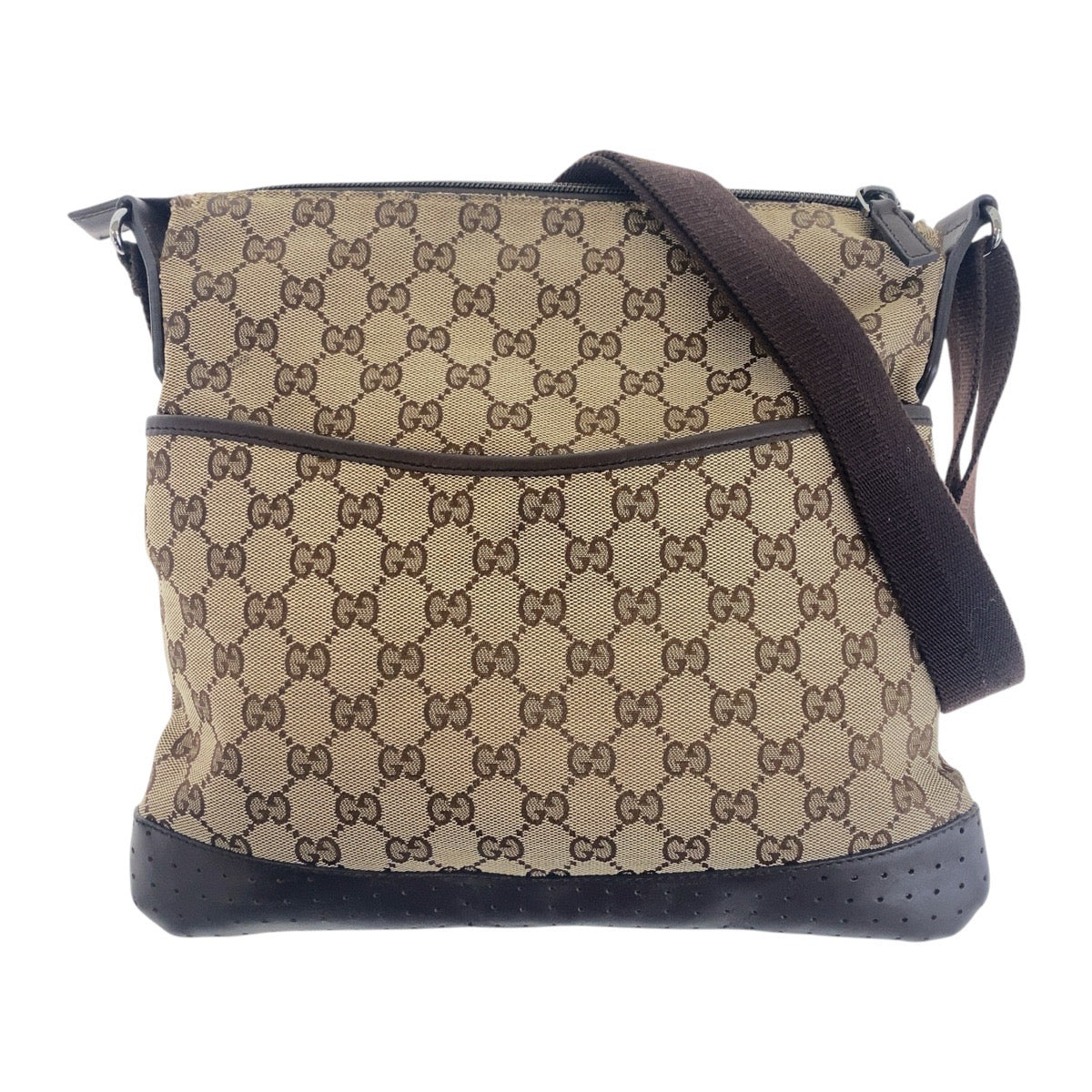 GUCCI Shoulder Bag 145857 GG canvas, leather Beige Brown SilverMetal Crossbody Shoulder Bag Women Used Authentic