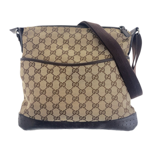 GUCCI Shoulder Bag 145857 GG canvas, leather Beige Brown SilverMetal Crossbody Shoulder Bag Women Used Authentic