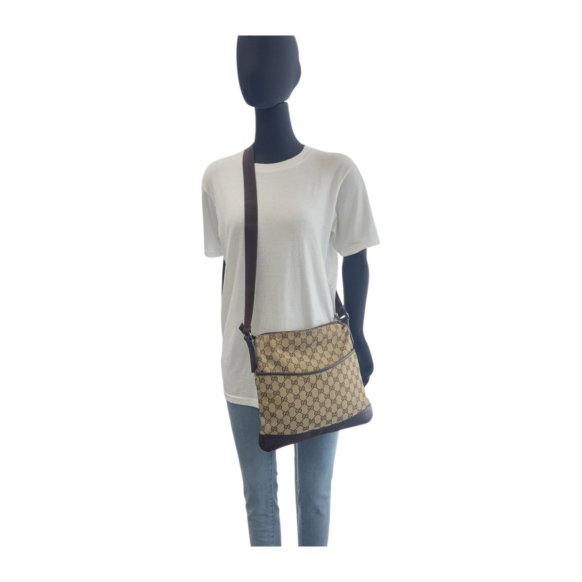 GUCCI Shoulder Bag 145857 GG canvas, leather Beige Brown SilverMetal Crossbody Shoulder Bag Women Used Authentic