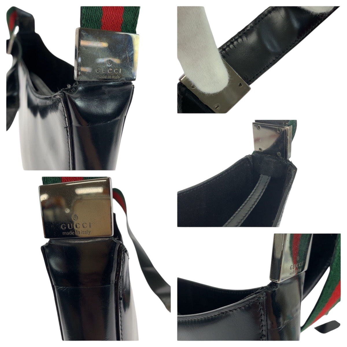 GUCCI Shoulder Bag 001 3246 Patent leather Black SilverMetal Shoulder Bag Shoulder Bag Sherry line Women Used Authentic