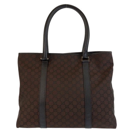 GUCCI Tote Bag 257304 Nylon, Leather Brown Silver Metal Tote Bag Shoulder Bag GG pattern Women Used Authentic