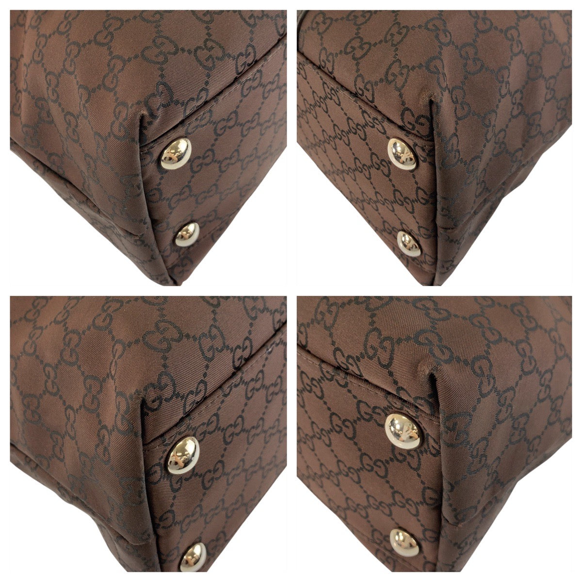 GUCCI Tote Bag 257304 Nylon, Leather Brown Silver Metal Tote Bag Shoulder Bag GG pattern Women Used Authentic