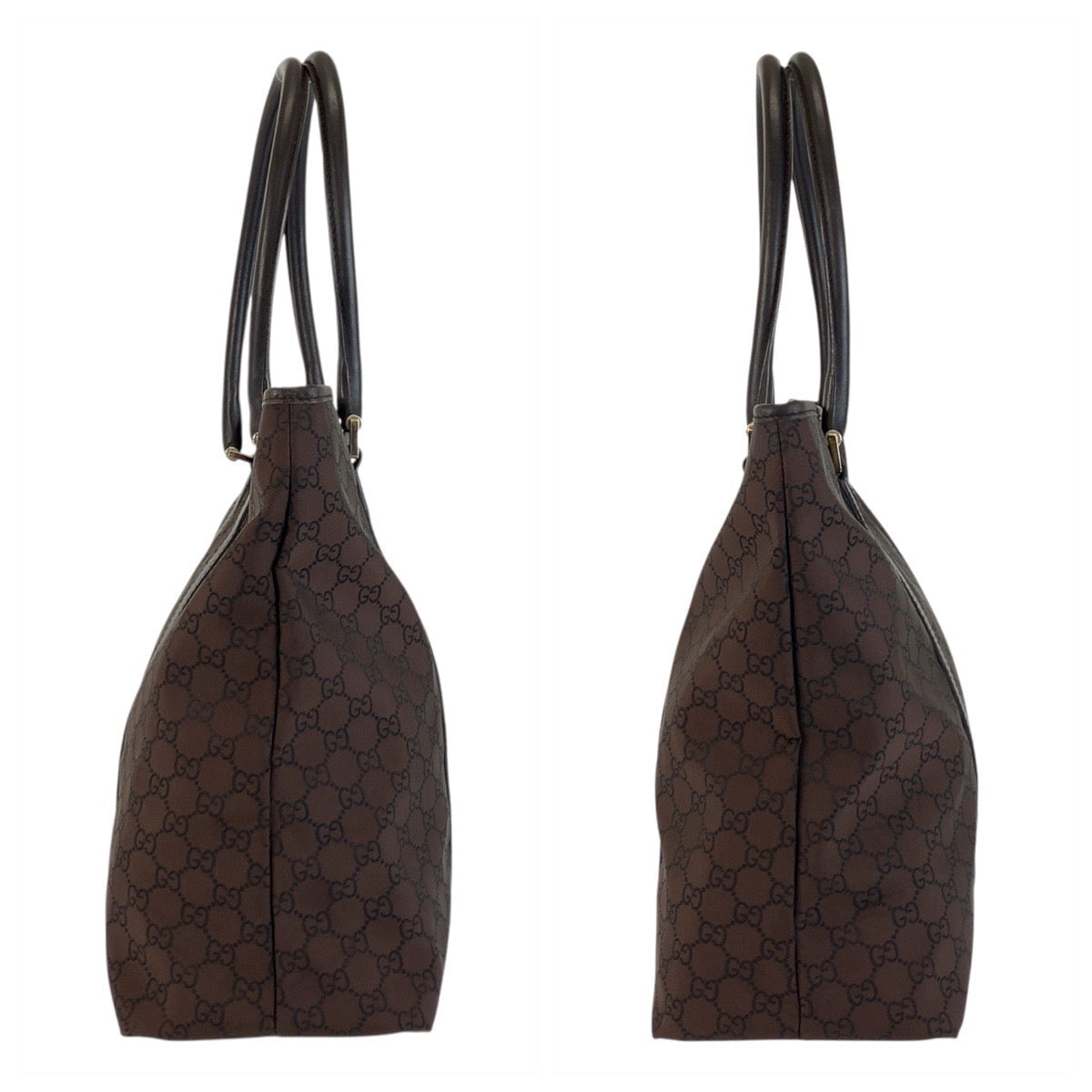 GUCCI Tote Bag 257304 Nylon, Leather Brown Silver Metal Tote Bag Shoulder Bag GG pattern Women Used Authentic