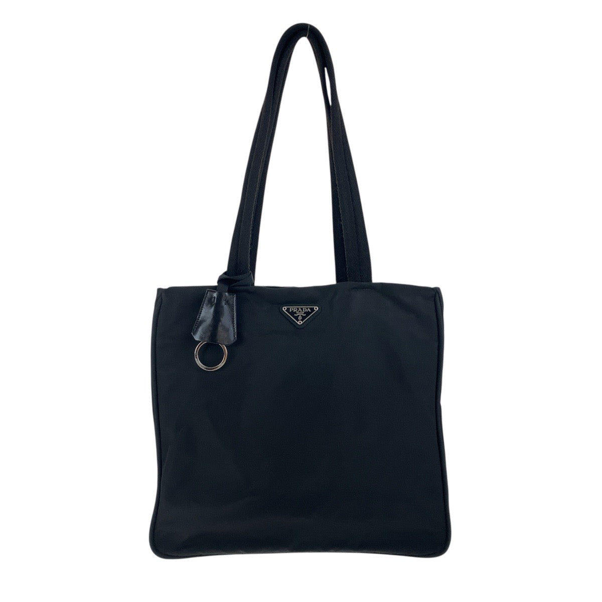 PRADA Tote Bag Nylon, Leather black Tote Bag Shoulder Bag Test Triangle With logo Women Used Authentic