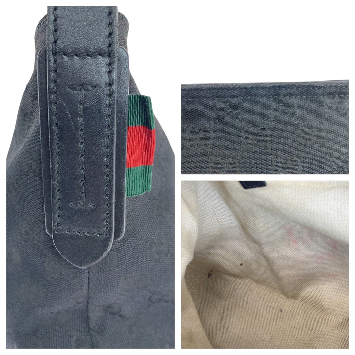 GUCCI Shoulder Bag 308930 GG canvas, leather black Crossbody Shoulder Bag Unisex Sherry line Women Used Authentic
